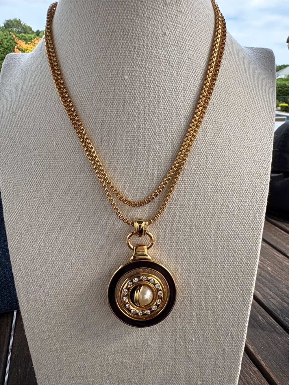 Kenneth Jay Lane Gold-Tone Necklace with Black Enamel and Crystal Halo